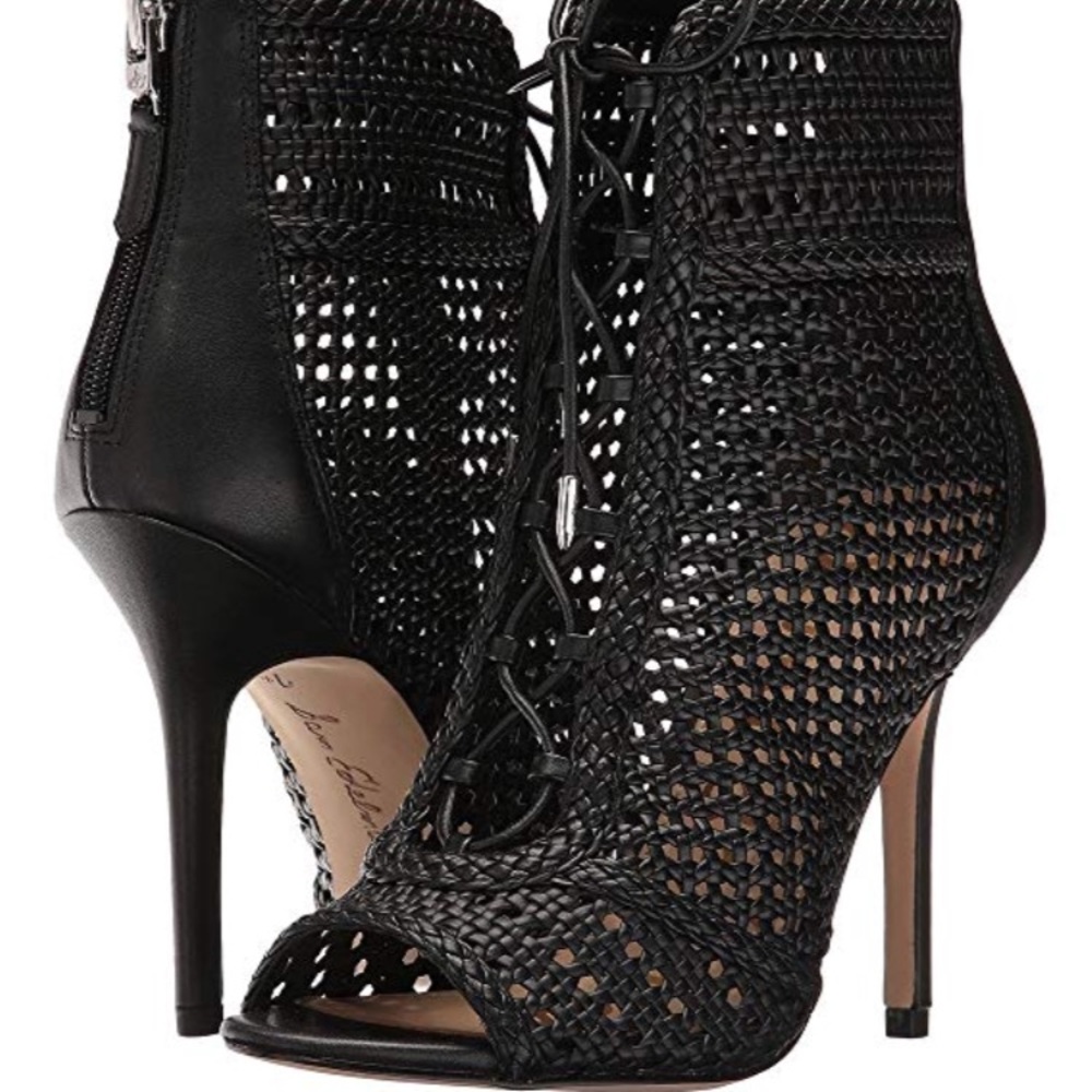 Black Woven Lace Up Stiletto bootie
